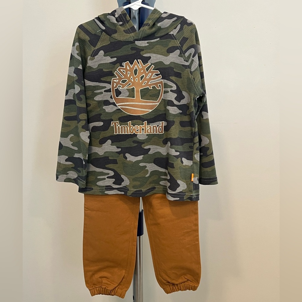 Toddler Boy 2 Piece Camo Thermal Hooded Logo T-shirt and Twill Joggers Set